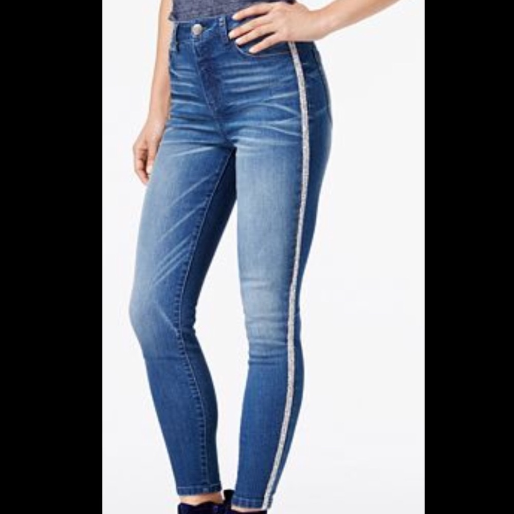 Glitter-Stripe Skinny Jeans